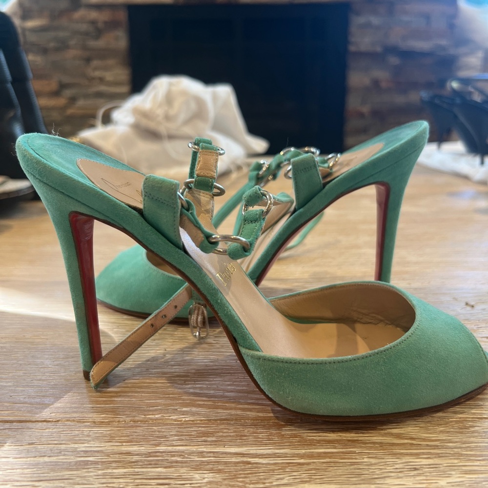 Christian Louboutin Teal Suede Heels